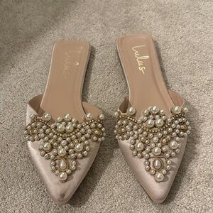 Lulu's Embellished Pearl Cream Mules